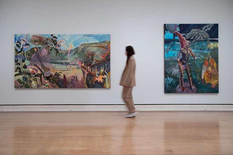 Michael Armitage, Enasoit, 2019, and Mydas, 2019, installation view, Michael Armitage: Paradise Edict, 22 May – 19 September 2021, Royal Academy of Arts, London. Loans courtesy the artist and White Cube © Michael Armitage. Photo: David Parry / © Royal Academy of Arts.