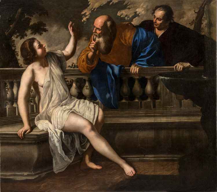 Artemisia Gentileschi. Susanna and the Elders, 1652. Oil on canvas, 200.3 × 225.6 cm. Polo Museale dell’Emilia Romagna, Collezioni della Pinacoteca Nazionale, Bologna. © Pinacoteca Nazionale Bologna (6320).