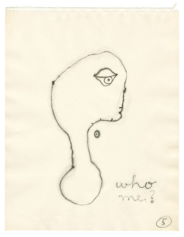 Ida Applebroog. Mercy Hospital, 1969. Ink on paper, 35.6 x 27.9 cm (14 x 11 in). © Ida Applebroog. Courtesy the artist and Hauser & Wirth. Photograph: Emily Poole.