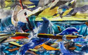 Kirstin Baker. <em>The Raft of Perseus</em> 2006. Acrylic on PVC, 255.3 x 406.4 cm (in two panels). Courtesy of the Saatchi Gallery, London. &copy;Kirstin Baker, 2009.