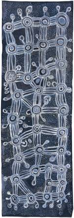 Peggy Napurrula Poulson, <em>Yarla Jukurrpa </em>(<em>Bush yam Dreaming</em>), 1986. Batik on cotton, 257.3 x 84.8 cm. National Gallery of Victoria, Melbourne. Presented through the NGV Foundation by Felicity Wright, Fellow, 2002 &copy; Peggy Napurrula Poulson courtesy of Warlukurlangu Artists, NT