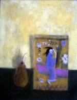 Craigie Aitchison. <i>Japanese Tin Still-life</i>, 1964, oil on canvas, 
      25.4 x 20 cm. Barney Cordell-Lavarack. Photo Roy Fox© the artist
