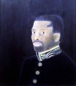 Craigie Aitchison.<i> Georgeous Macaulay in Uniform</i>, 1969, oil on canvas 
      46 x 40.5 cm. Private Collection. Photo Roy Fox© the artist