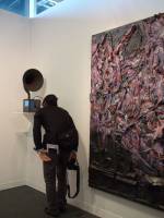 Thornton Dial. 
  <em>Soul Train</em>, 2004. 
  Clothing, tin, rope carpet, bycle horn, oil,

  enamel, spray paint, and Splash Zone compound on canvas on wood, 
  78 x 71½ x 5 in. 
  Andrew Edlin Gallery. Photograph: Miguel Benavides.