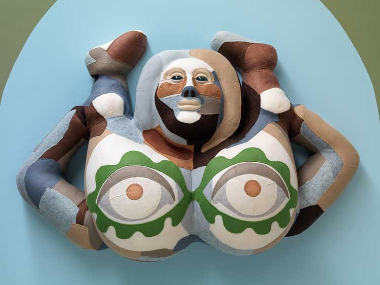 Jonathan Baldock, Be fruitful and multiply, 2023. Polystyrene, felt, cotton thread, wood and glass, 143 x 213 x 74cm (56 1/4 x 83 7/8 x 29 1/8in). Copyright Jonathan Baldock. Courtesy the artist and Stephen Friedman Gallery, London and New York. Photo: Mark Reeves.