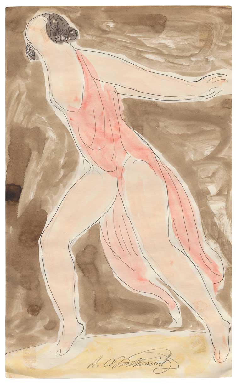 Abraham Walkowitz, Isadora Duncan, date unknown. Ink, watercolour, and graphite on paper, 13 15/16 x 8 7/16 in (35.4 x 21.4 cm). Hirshhorn Museum and Sculpture Garden, Smithsonian Institution, Washington, D.C. The Joseph H. Hirshhorn Bequest. Photo: Alex Jamison.
