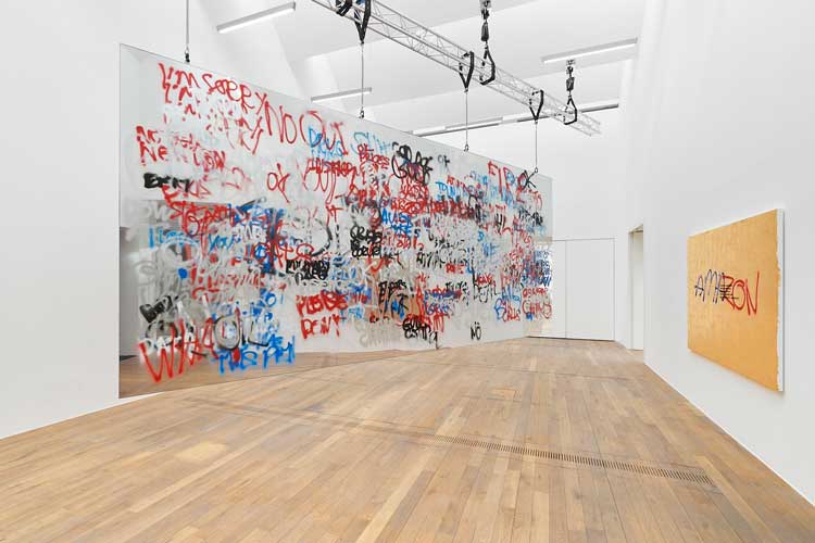 Stefan Brüggemann: Not Black, Not White, Silver, installation view, Mostyn, 2023. Photo © Rob Battersby.