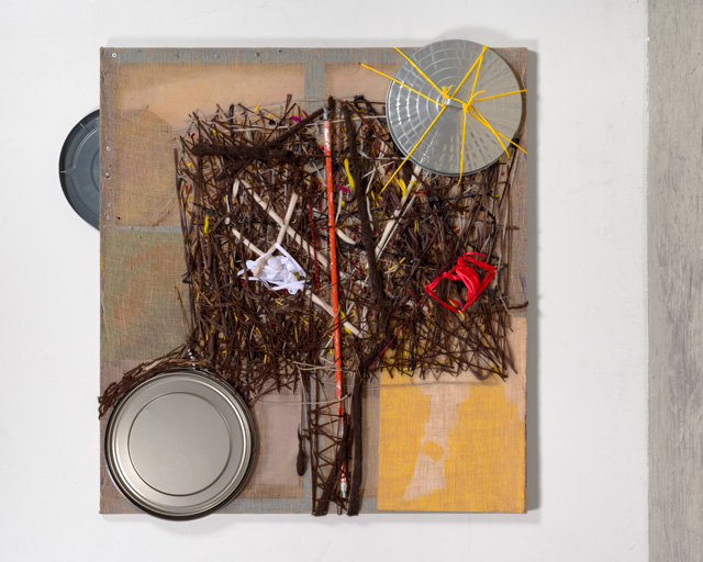 Alvaro Barrington, Worked all day and night as a garbageman so they could be fresh and send money back home, 2019. Mixed media on Burlap, 188 x 182.9 cm. Copyright Alvaro Barrington, courtesy Galerie Thaddaeus Ropac, London • Paris • Salzburg.