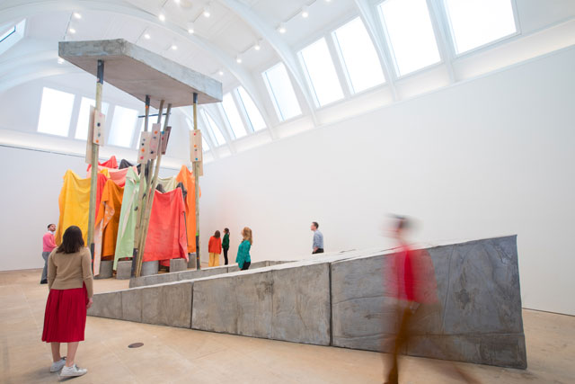 Phyllida Barlow. untitled: lintelshadow, 2018-19 (foreground) and untitled: canvasracks, 2018-19 (background). Installation view, cul-de-sac, Royal Academy of Arts. Artwork courtesy the artist and Hauser & Wirth. © Phyllida Barlow. Photo: © Royal Academy of Arts, London. Photograph: David Parry.