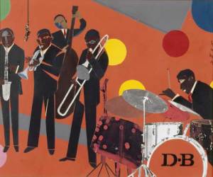 Romare Bearden, Thank You...§For F.U.M.L. (Funking Up My Life), 
        1978. Collage of various papers with ink and graphite on fiberboard38.1 
        x 46.7 cm (15 x 18 3/8). Donald Byrd © Romare Bearden Foundation 
        / Licensed by VAGA, New York, New York