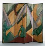 Vanessa Bell. Tents and Figures, 1913. Folding screen, distemper on paper mounted on canvas, painted softwood frame, 200 x 67 x 58 cm. Victoria & Albert Museum. © The Estate of Vanessa Bell, courtesy of Henrietta Garnett.