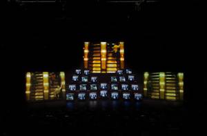 Gretchen Bender. Total Recall, 1987. 8-channel video installation; 24 monitors, 3 screen projections, colour, sound, duration: 18min.  
© Estate of Gretchen Bender. Photo: Jason Mandella, Courtesy of The Kitchen, New York.