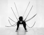Senga Nengudi. Performance Piece, 1978 (performed by Maren Hassinger). Gelatin silver print, 31 1/2 x 40 in. Courtesy the artist and Thomas Erben Gallery, New York. Photograph: Harmon Outlaw. 
RSVP, 1975–77/2012. Nylon, sand, and mixed media, Dimensions variable. Courtesy the artist and Thomas Erben Gallery, New York
[Photographs on view at The Studio Museum in Harlem; sculpture on view at Grey Art Gallery, NYU].
