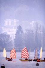 Daniel Buren. <em>Voile/Toile - Toile/Voile. </em>Regatta on Lake Four Cantons, Lucerne, Switzerland. 3 May 1980. Detail.&nbsp;&copy;&nbsp;DB & ADAGP.