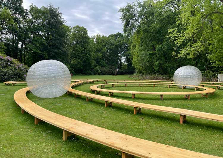 Tears, 2021. Exhibition view, Monster Chetwynd, A Friends Making Machine, Courtesy: the artist and Middelheim Museum, Antwerp. Photo: Tom Cornille.