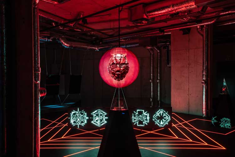 Zach Blas, Cultus, 2023. Installation view, arebyte, London. Photo: Max Colson.