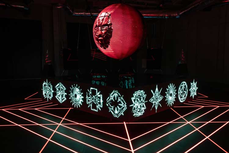 Zach Blas, Cultus, 2023. Installation view, arebyte, London. Photo: Max Colson.