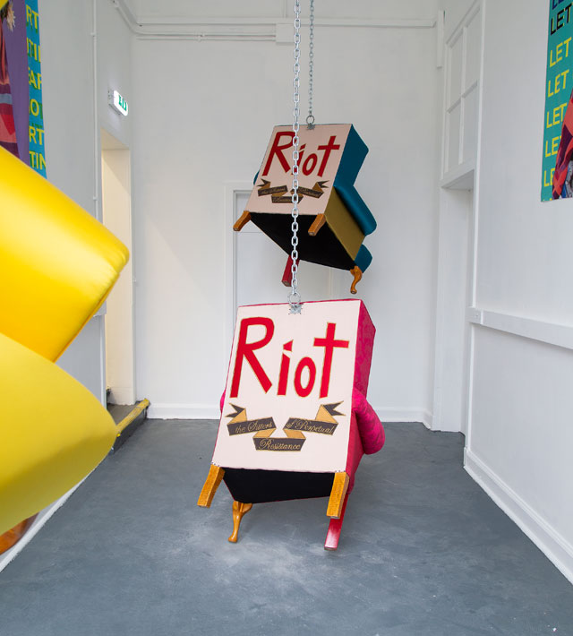 Miss Pokeno. Riot Slut Chairs, 2013. Free The Pussy, installation view. Photograph: Cat Thomson.