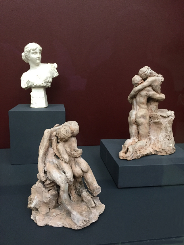 Camille Claudel. Left: Sakountala, study, c1886. Terracotta 15.5(h) x 11.5(w) x 12.5(d) cm. Paris, Musée Rodin, © Artcurial / DR. Right: Study II for Shâkountalâ, c1886. Terracotta, 21.50(h) x 18.50(w) x 11(d) cm. Paris, Musée d