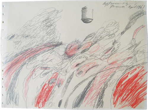 Cy Twombly. Untitled (Study for "Triumph of Love"), 1961. Coloured pencil and graphite paper, 8.5 x 11 in (21.6 x 27.9 cm). Courtesy of Beth Rudin DeWoody, New York.
