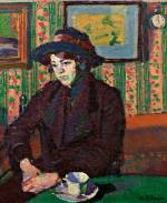 Harold Gilman. <em>Girl with a Teacup</em>, c. 1914-1915. Oil on canvas,&nbsp;790 x 690 x 60 mm. Private Collection