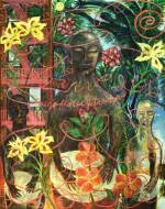 <em>Traigo Flores y Tambores</em>, 2004. 4x5 feet. Acrylic on canvas. &copy; Carlos Ortiz