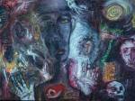 <em>Spirit Voices</em>, 1994. 48x36 inches. Acrylic and oil on canvas - mounted on masonite &copy; Carlos Ortiz