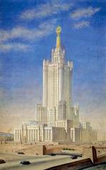 Administrative building in Zariad'e, 1947-49 (Unbuilt). Dimitrii Cechulin and I. Tigranov &copy; Schusev State Museum of Architecture, Moscow