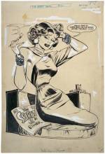 Will Eisner, <em>The Spirit ('Il Duce&rsquo;s Locket').</em> Drawing for newspaper splash page (published 25 May 1947). Pen and ink on paper. Collection of Denis Kitchen. &copy; Will Eisner Estate.