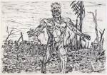 Gary Panter. Drawing for<em> 'Jimbo is Stepping off the Edge of a Cliff!'</em> from <em>Jimbo</em> c. 1988. Pen and ink on paper. Collection of the artist. Reproduced with permission of the artist.