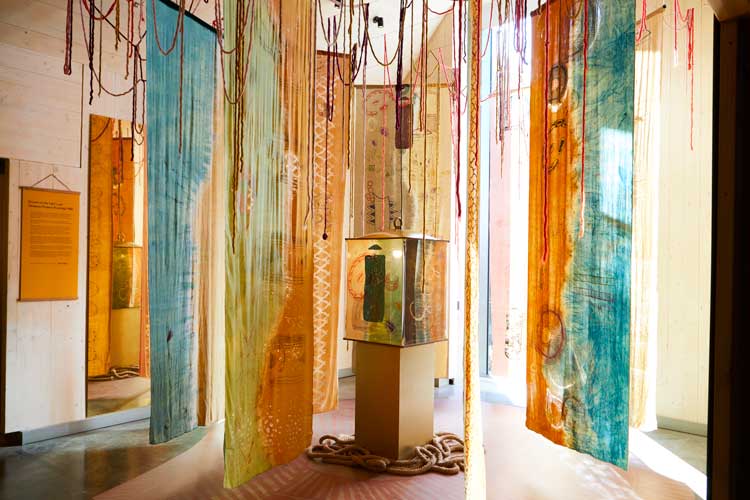 Double Weave: Bourne and Allen’s Modernist Textiles, installation view, Ditchling Museum of Art and Craft, 2023. Photo: Tessa Hallmann.