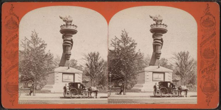 E. & H. T. Anthony, Publisher. Olympic Theatre, Hand Torch, Madison Square, c1876. Albumen print. Robert N. Dennis Collection of Stereoscopic Views, The Miriam and Ira D. Wallach Division of Art, Prints and Photographs, Photography Collection, The New York Public Library.