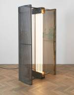 Alexandre da Cunha. Sentinella II, 2020. Strip lights, benches, wiring, fittings, 184 x 98 x 48 cm (72 1/2 x 38 5/8 x 18 7/8 in). 
© Alexandre da Cunha. Courtesy the artist and Thomas Dane Gallery. Photo: Ben Westoby.