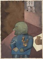 George Grosz, American, born Germany, 1893-1959. <em>'The Convict': Monteur John Heartfield after Franz Jung's Attempt to Get Him Up on His Feet. ('Der Str&auml;fling': Monteur John Heartfield nach Franz Jungs Versuch, ihn auf die Beine zu stellen)</em> c. 1920. Watercolor, pencil, cut-and-pasted postcards, and halftone relief on paper, 41.9 x 30.5 cm. The Museum of Modern Art, New York. Gift of A. Conger Goodyear, 1952 
&copy; 2006 Estate of George Grosz/Licensed by VAGA, New York, NY.