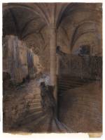 Gustave Doré. Le château enchanté dessin préparatoire à La Belle au bois dormant illustré par Gustave Doré, vers 1867-1869
Lavis, plume et encre brune, crayon, estompe et rehauts, 42,5 x 33 cm. Strasbourg, Musée d’Art Moderne et Contemporain de Strasbourg. © Photo musées de Strasbourg.