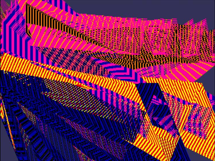 Samia Halaby, Spooling Up 4, 1988, still from kinetic painting coded on an Amiga computer. Tate © Courtesy the artist and Sfeir-Semler Gallery, Beirut / Hamburg.
