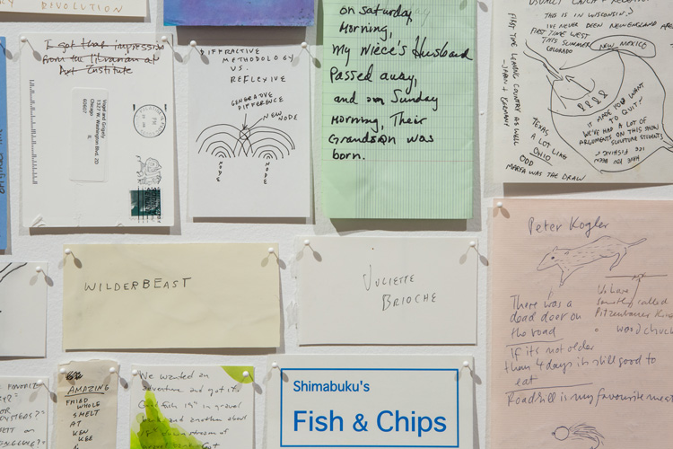 Joseph Grigely. I don’t want to hear anymore, 2016 (detail). Ink, graphite pencil and watercolour on paper. Installation view, The Extended Mind, 2019. Image courtesy Talbot Rice Gallery, The University of Edinburgh.