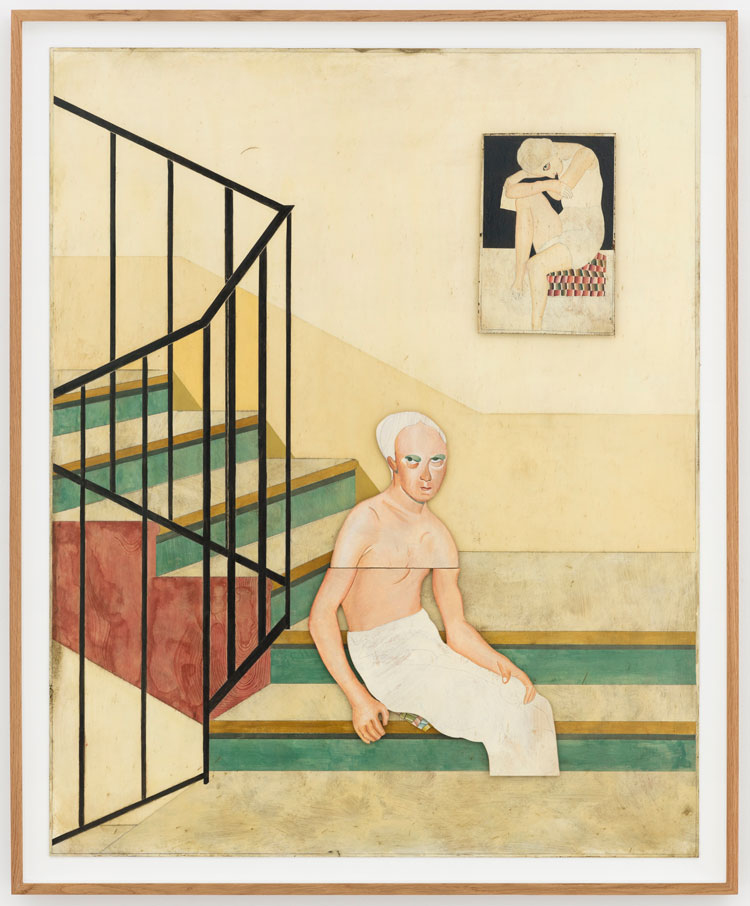 Jens Fänge, The Spirit of the Sitter, 2020. Oil and vinyl on panel, 121 × 99 cm / unframed 111 x 89 cm. © Nora Bencivenni & Felix Berg. Courtesy the artist and Perrotin.