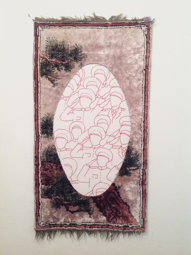 Iulia Toma, Untitled, 2017. Mixed media (drawing with the sewing machine on canvas, carpet), 92 x 50 cm (36 ¼ x 19 2/3 in.) Courtesy the artist and Ivan Gallery, Bucharest. Photo © Catalin Olteanu.