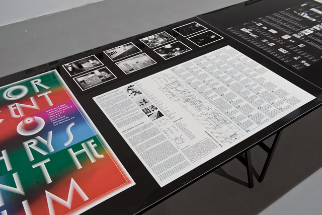 Installation view, showing various ephemera from the 1968 exhibition Fluorescent Chrysanthemum, from Fluorescent Chrysanthemum Remembered, CCA Laznia, Gdansk, Poland. Photo: Paweł Jozwiak.