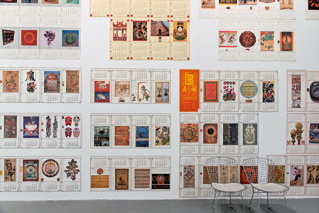 Installation view, showing a selection of Kohei Suiguira’s calendars, from Fluorescent Chrysanthemum Remembered, CCA Laznia, Gdansk, Poland. Photo: Paweł Jozwiak.