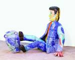 Viola Frey.<em> Man Balancing Urn,</em> 2004. Ceramic with glazes. Courtesy Artists&rsquo; Legacy Foundation, Oakland. Photograph by Chris Watson. Image courtesy of Nancy Hoffman Gallery, New York. &copy;Artists&rsquo; Legacy Foundation/Licensed by VAGA, New York, NY.
