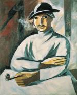 Natalia Goncharova. <em>A Smoking Man,</em> 1911. Oil on canvas, 100 x 81 cm. The State Tretyakov Gallery, Moscow. Photograph &copy; The State Tretyakov Gallery, Moscow