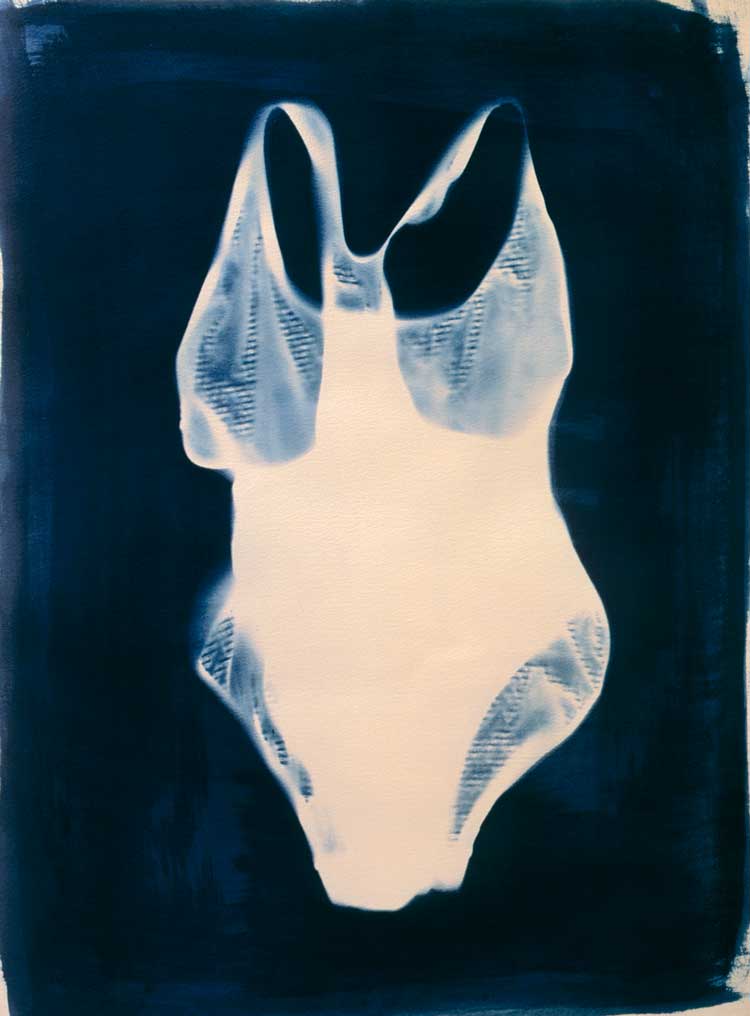 Joy Gregory, Candy Stripe Bathing Costume from the series Girl Thing, 2002-04. Cyanotype. © Joy Gregory.