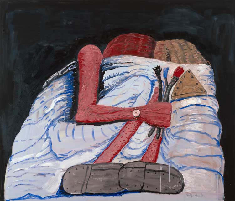 Philip Guston, Couple in Bed, 1977. Oil on canvas, 20.6 × 24 cm. The Art Institute of Chicago. © The Estate of Philip Guston, courtesy Hauser & Wirth.