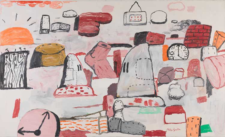 Philip Guston, Flatlands, 1970. Oil on canvas; 177.8 × 290.83 cm. San Francisco Museum of Modern Art, Gift of Byron R. Meyer. © The Estate of Philip Guston.