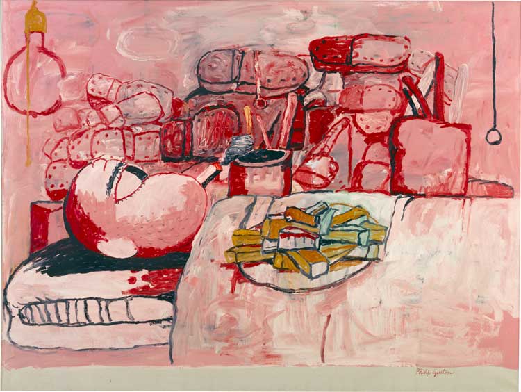 Philip Guston, Painting, Smoking, Eating, 1973. Oil on canvas, 196.9 × 262.9 cm. Stedelijk Museum, Amsterdam. © The Estate of Philip Guston, courtesy Hauser & Wirth.