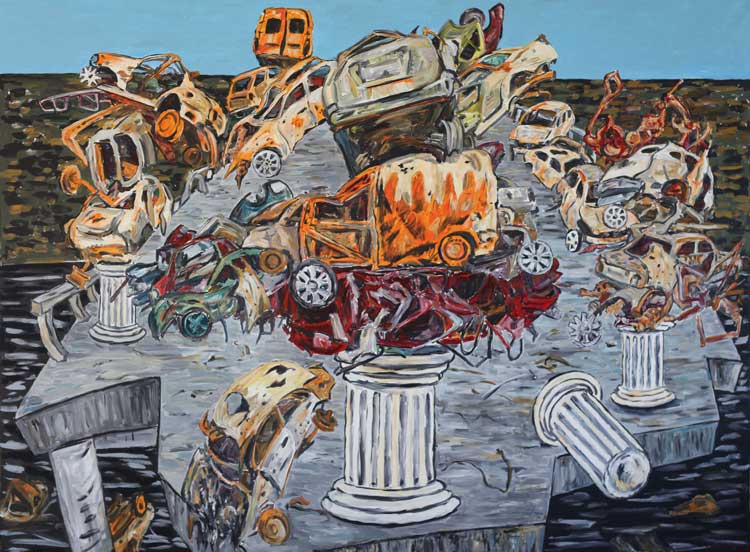 George Gittoes, Victory Triptych, Bridge of Death, 2022. Acrylic on canvas, 184 x 250 cm. © the artist.