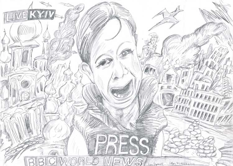George Gittoes, World News, Ukraine, 2022. Pencil on paper, 84 x 60 cm. © the artist.