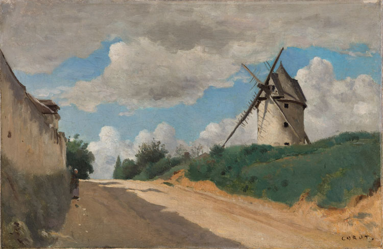 Camille Corot, The Windmill, c. 1835-40. Oil on canvas, 25 x 39.5 cm. © Ordrupgaard, Copenhagen. Photo: Anders Sune Berg. Exhibition organised by Ordrupgaard, Copenhagen and the Royal Academy of Arts.
